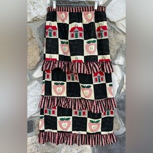 Hamilton Black, Red, Cream Patchwork Midi Skirt with Ruffle Tiers